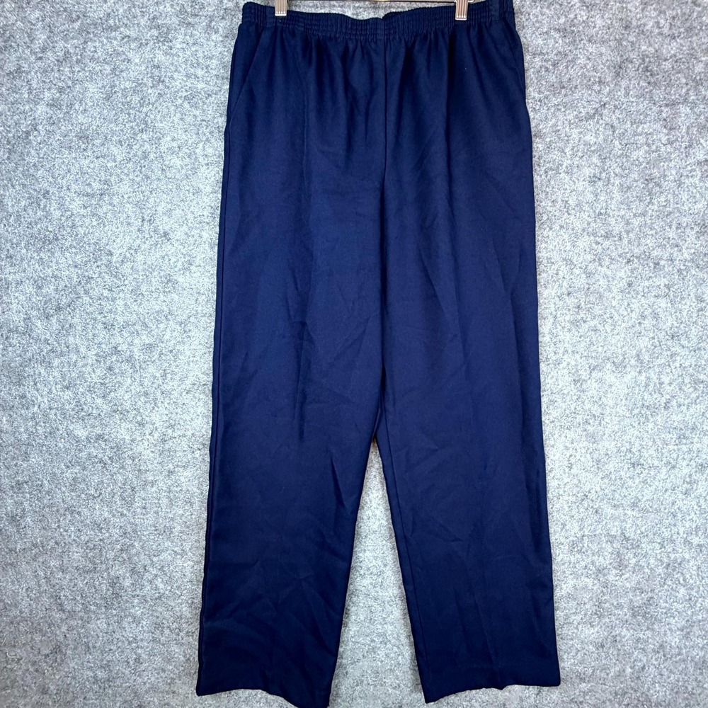 Alfred Dunner Grandma Pants Womens 12 Navy Blue Straight Leg Retro Pull On